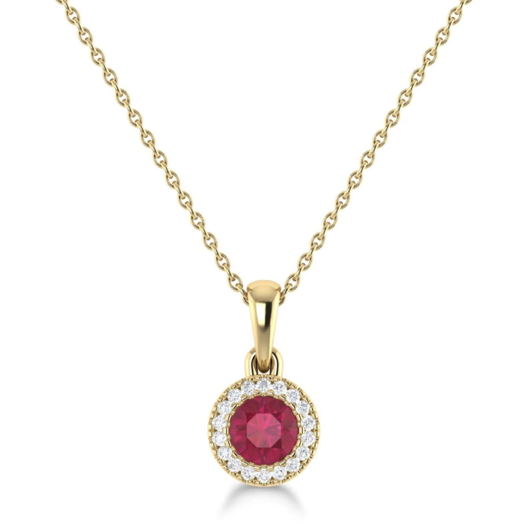 Ruby and Diamond Circle Pendant Necklace