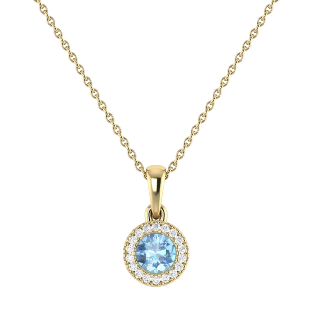 Aquamarine and Diamond Circle Pendant Necklace