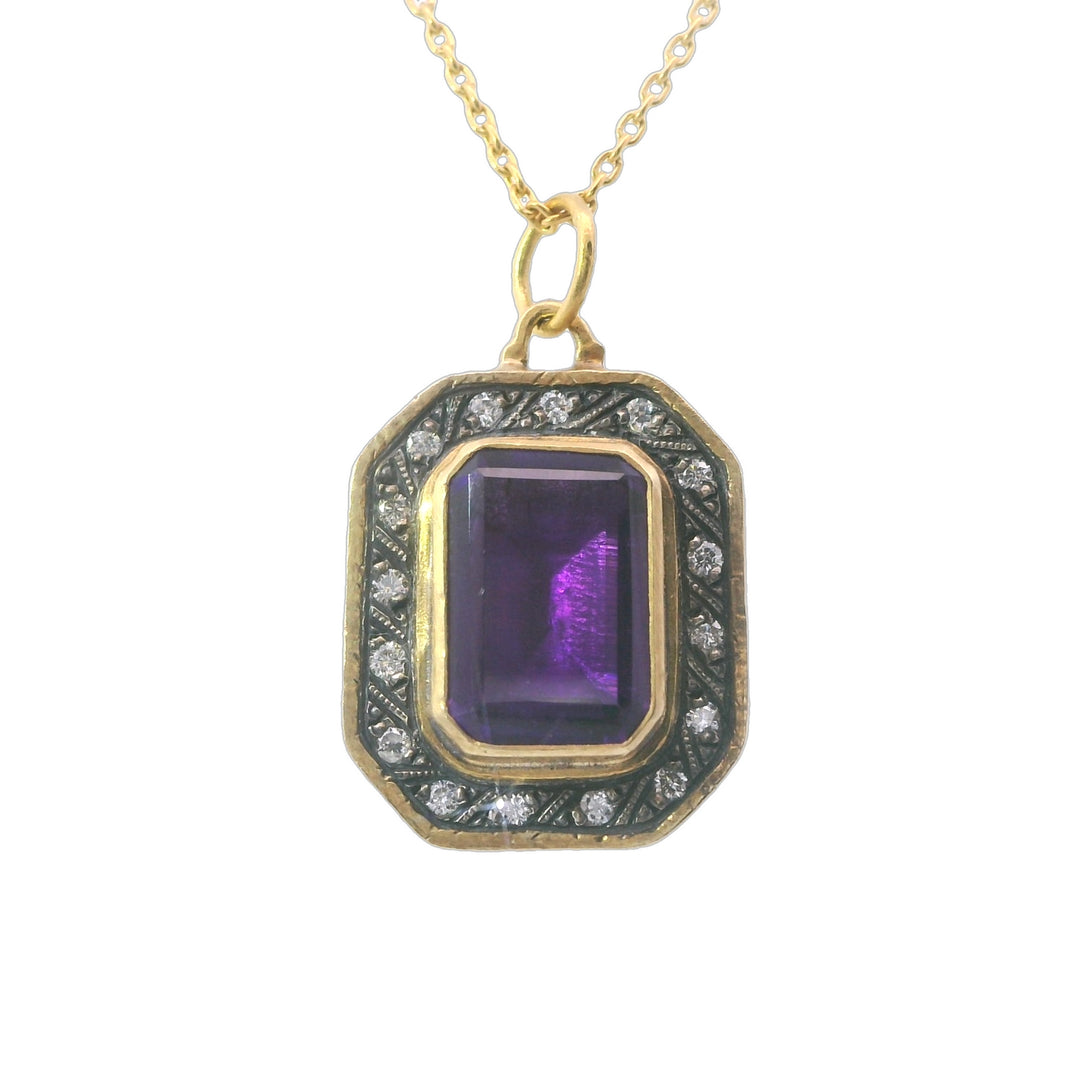 Amethyst Pendant With Diamond Halo