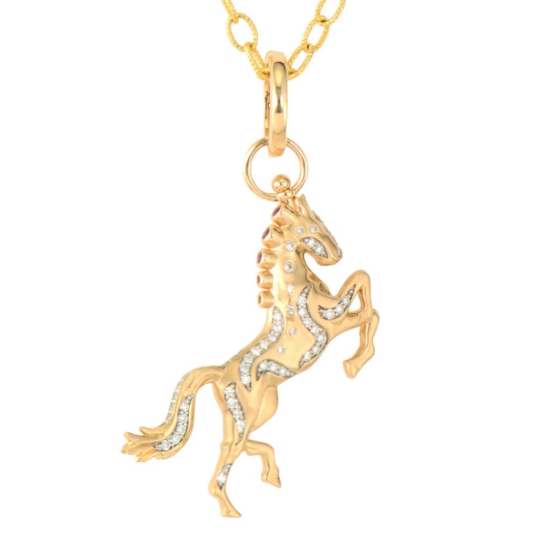 14K Yellow Gold Double Sided Fire Horse Pendant