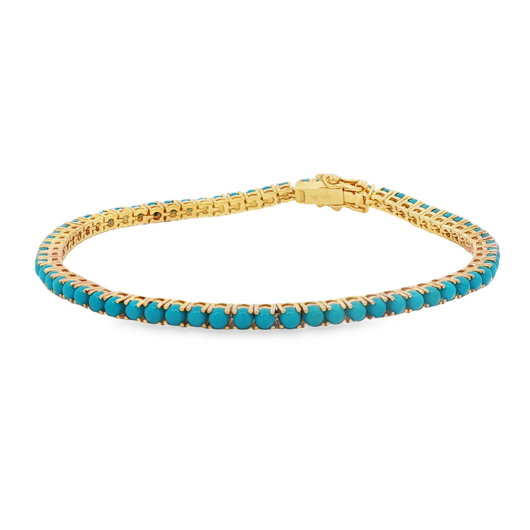 Yellow Gold and Turquoise Tennis Bracelet