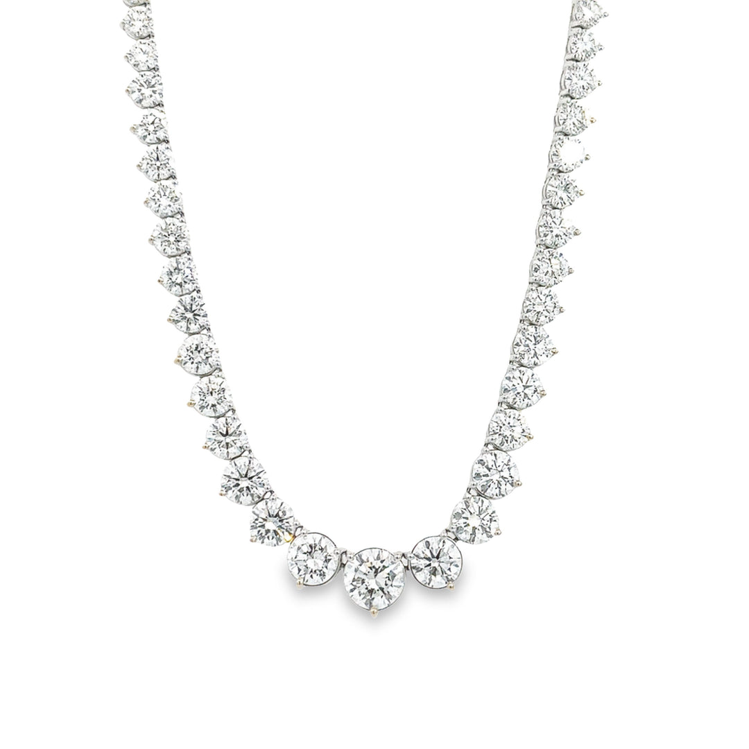 18K White Gold 3 Prong Graduated Diamond Tennis Necklace Weighing 24.65cts - 16"