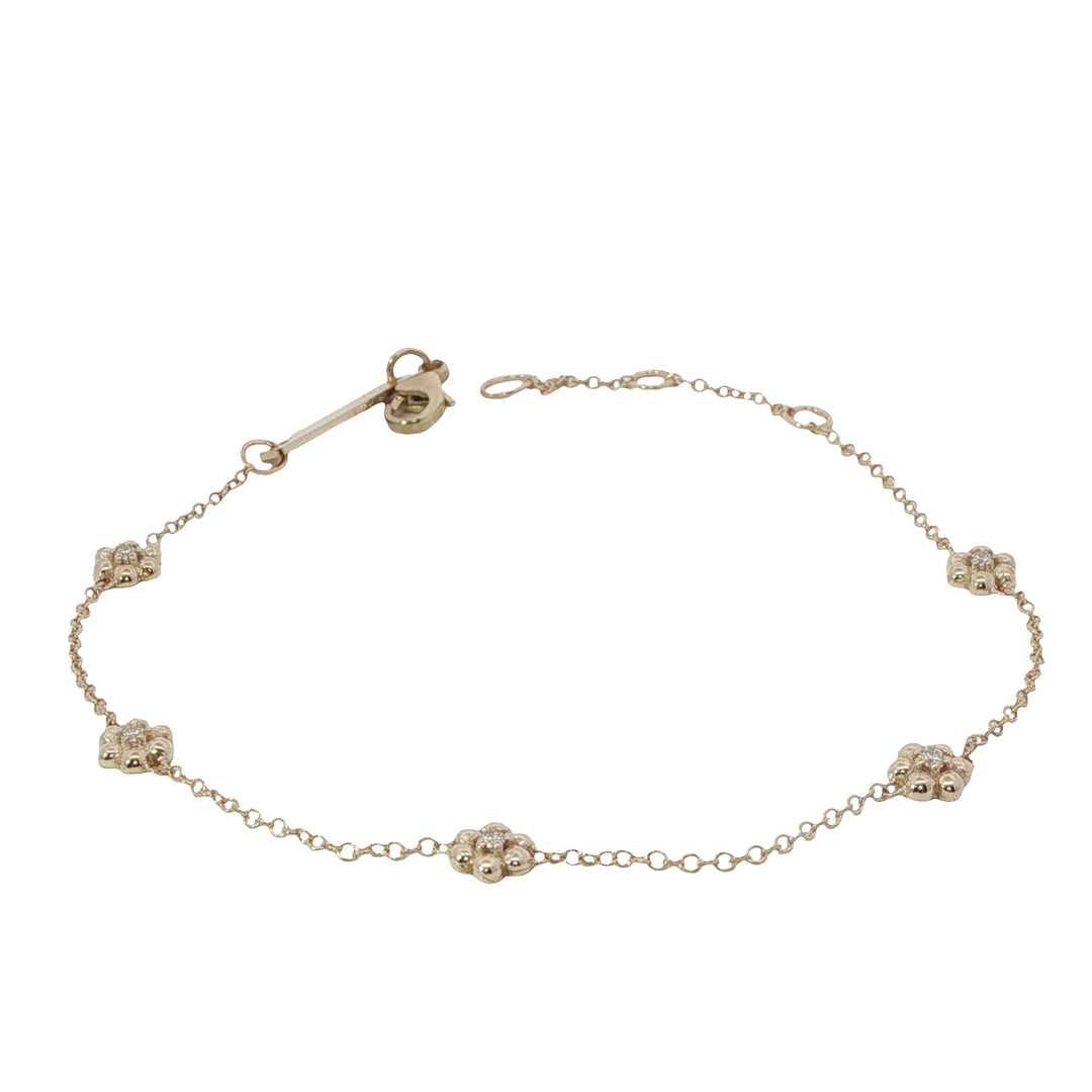 5 Tiny Bead Flower Station Bracelet With Diamonds