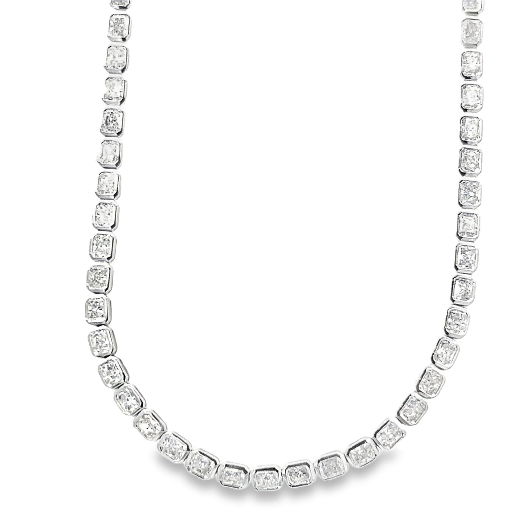 White Gold Bezel Set Radiant Cut Diamond Necklace Weighing 6.99cts - 16"