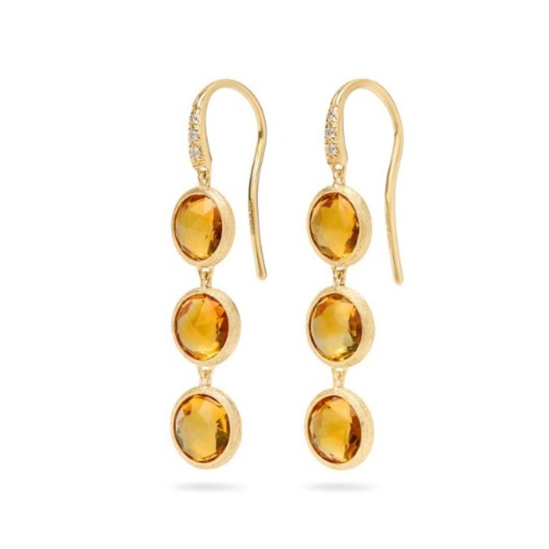 Jaipur Collection Drop Earrings With Bezel Set Yellow Quartz Accented By Diamonds