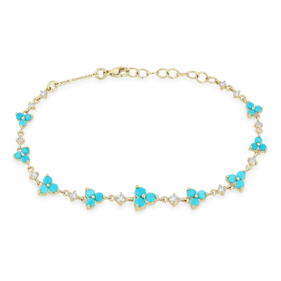 Alternating Diamond And Turquoise Trio Bracelet