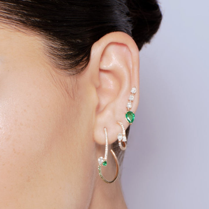 Pear Emerald And Diamond Ear Crawlers