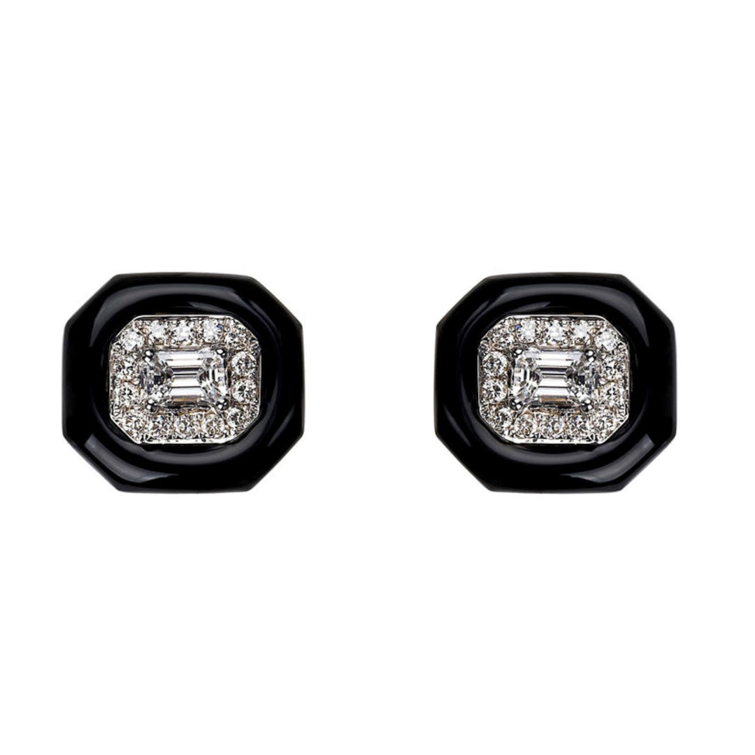 Oui Stud Earrings With 18K White Gold And Black Enamel