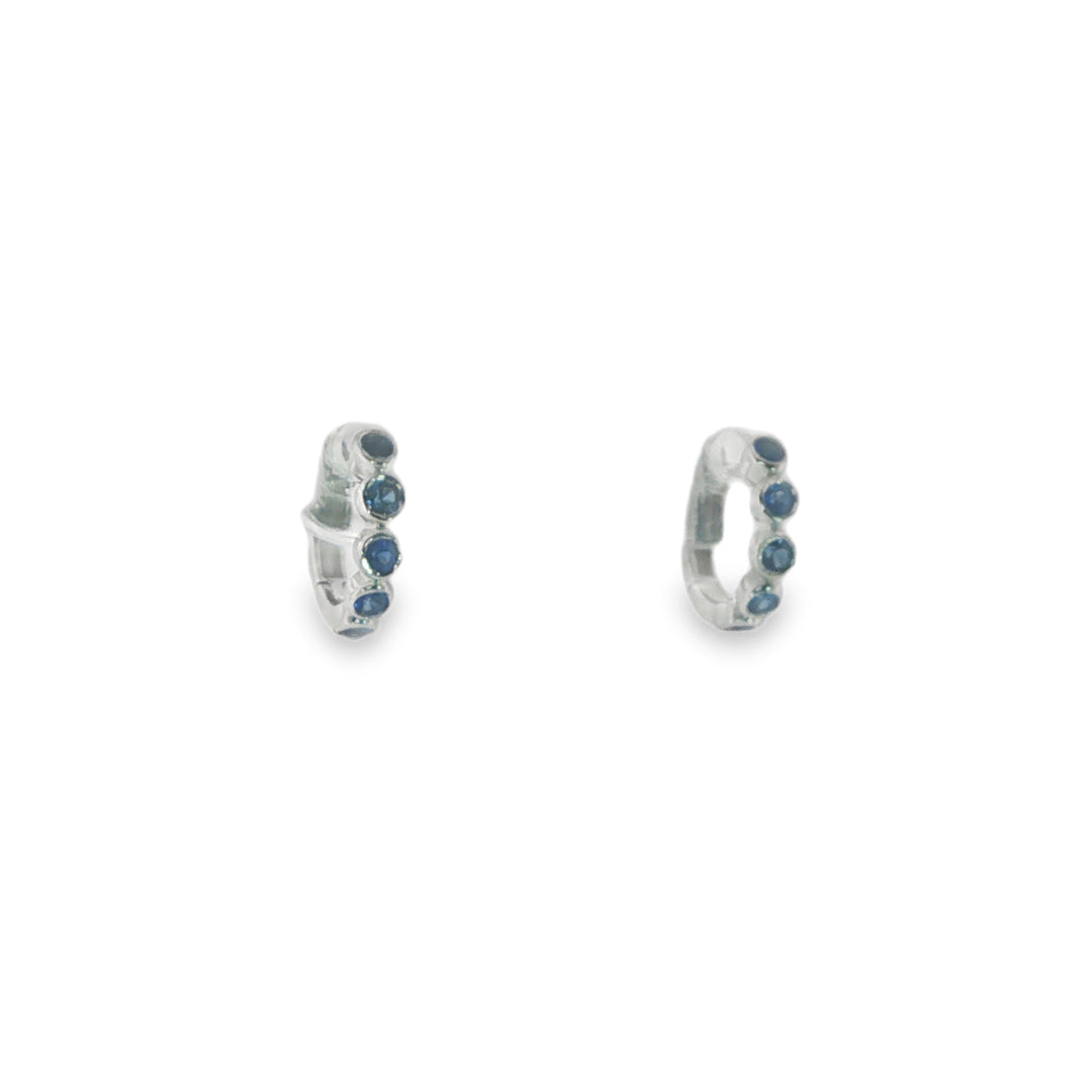 14K White Gold Small Blue Sapphire Huggies