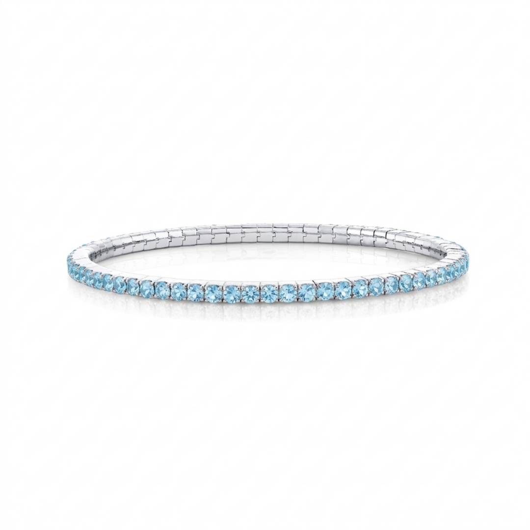 Sterling Silver Stretch Bracelet With Swiss Blue Topaz - 6.5"