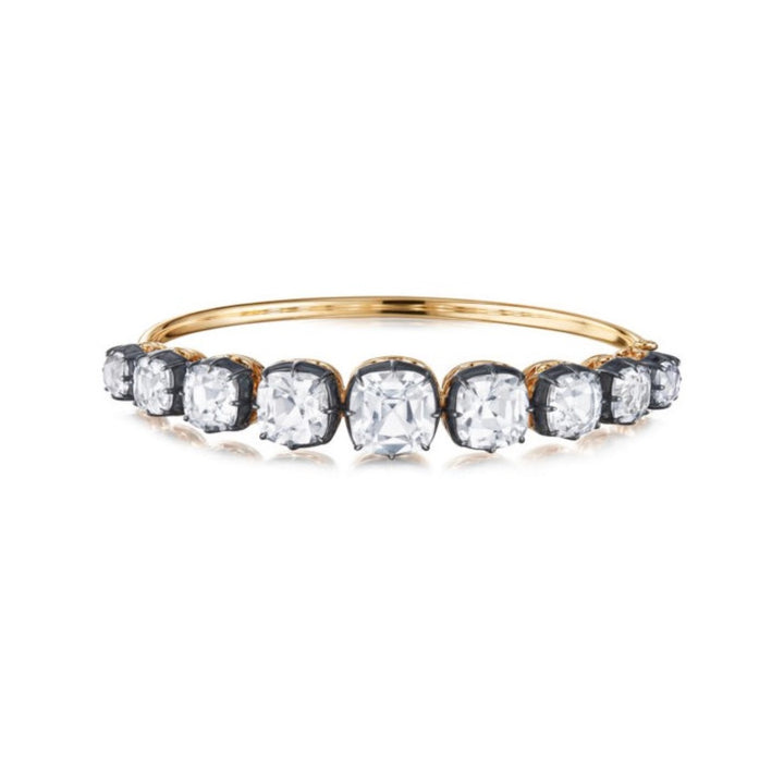 18K Yellow Gold Cushion Cut White Topaz Bangle