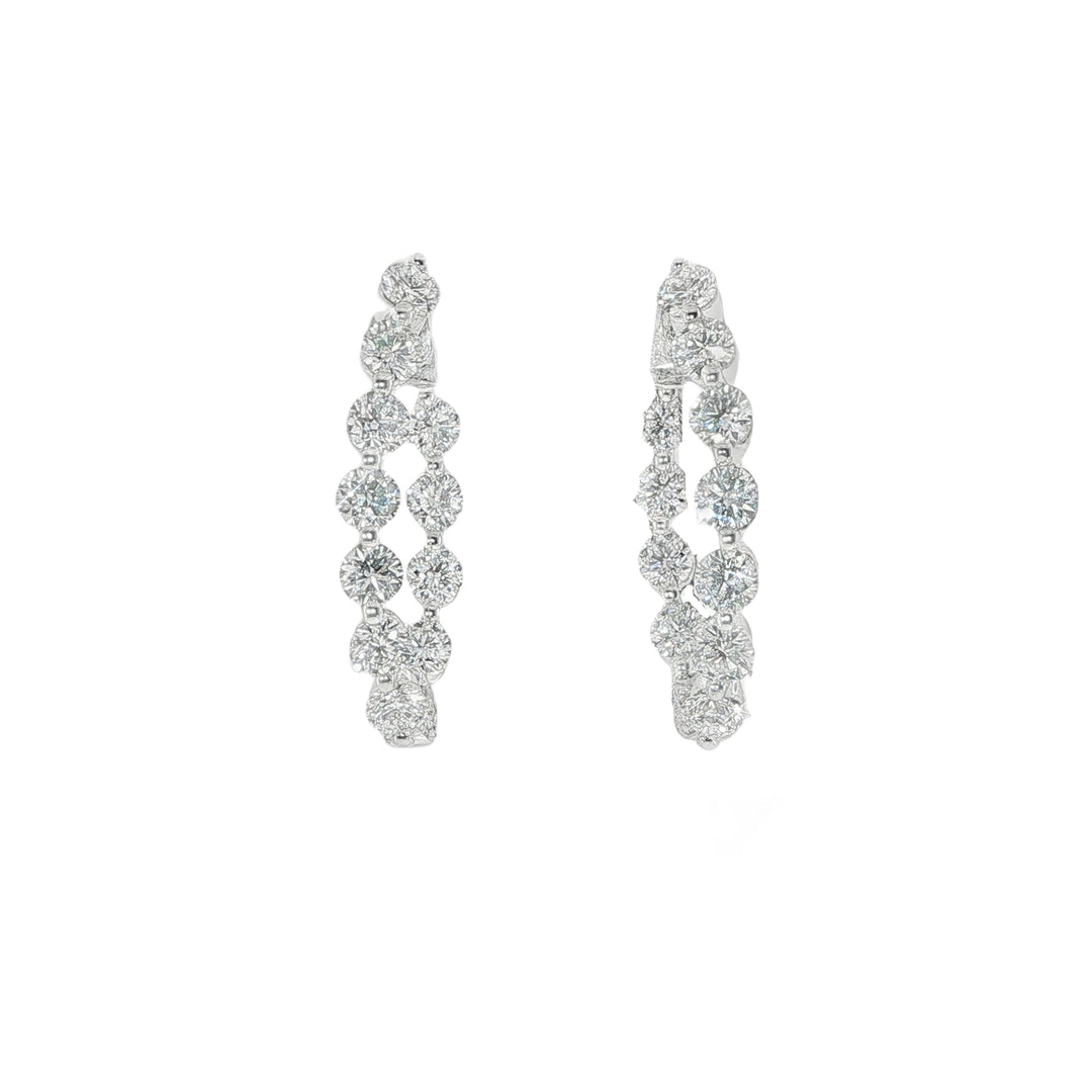 18K White Gold Inside Out Hoops With Round Diamonds In A Shared Single Prong Setting Weighing 3.64cts