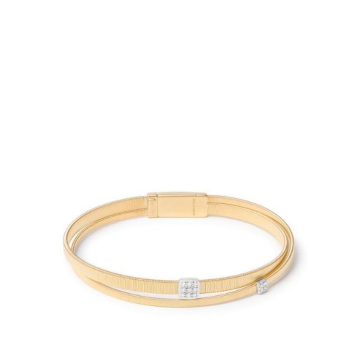 18K Yellow Gold 2-Strand Coil Bracelet With 2 Pave Diamond Stations
