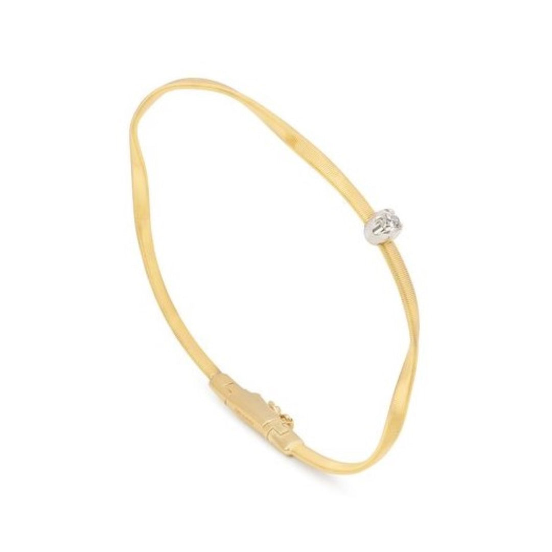 18K Yellow Gold Coil Bangle With Diamond Station