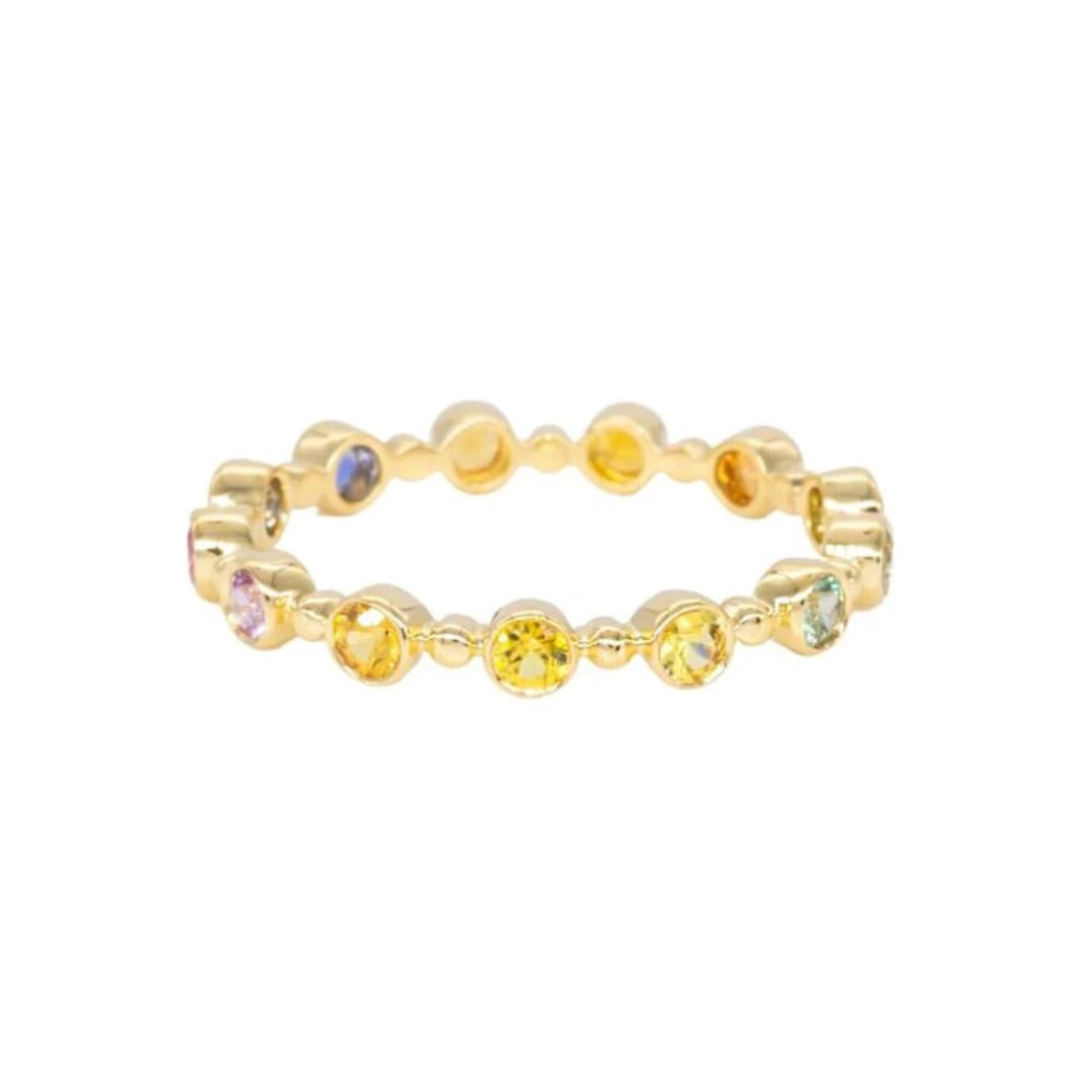 18K Yellow Gold Petite Bubble Eternity Band With Rainbow Sapphires - Size 7