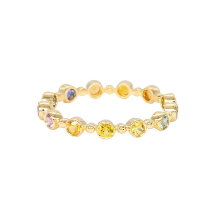 18K Yellow Gold Petite Bubble Eternity Band With Rainbow Sapphires - Size 7
