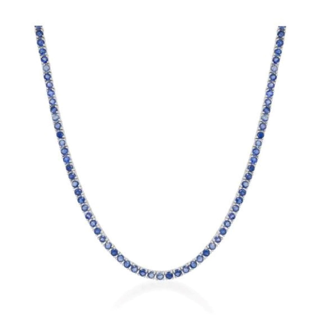 14K White Gold 10.86ct Sapphire Tennis Necklace