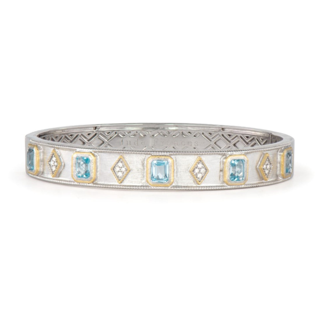 Mixed Metal Fluted Bracelet with Sky Blue Topaz and White Diamond Emerald