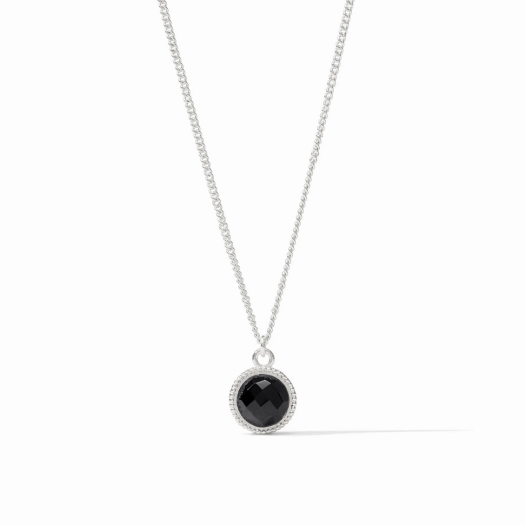 Silver Fleur-de-Lis Solitaire Necklace In Obsidian Black - 17-18"