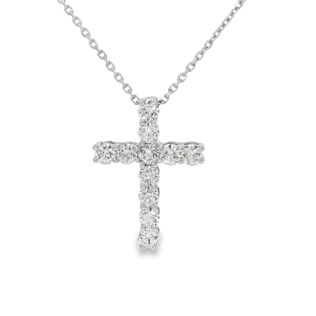 14K White Gold Diamond Cross Pendant Weighing 1.43cts On A 16" Chain