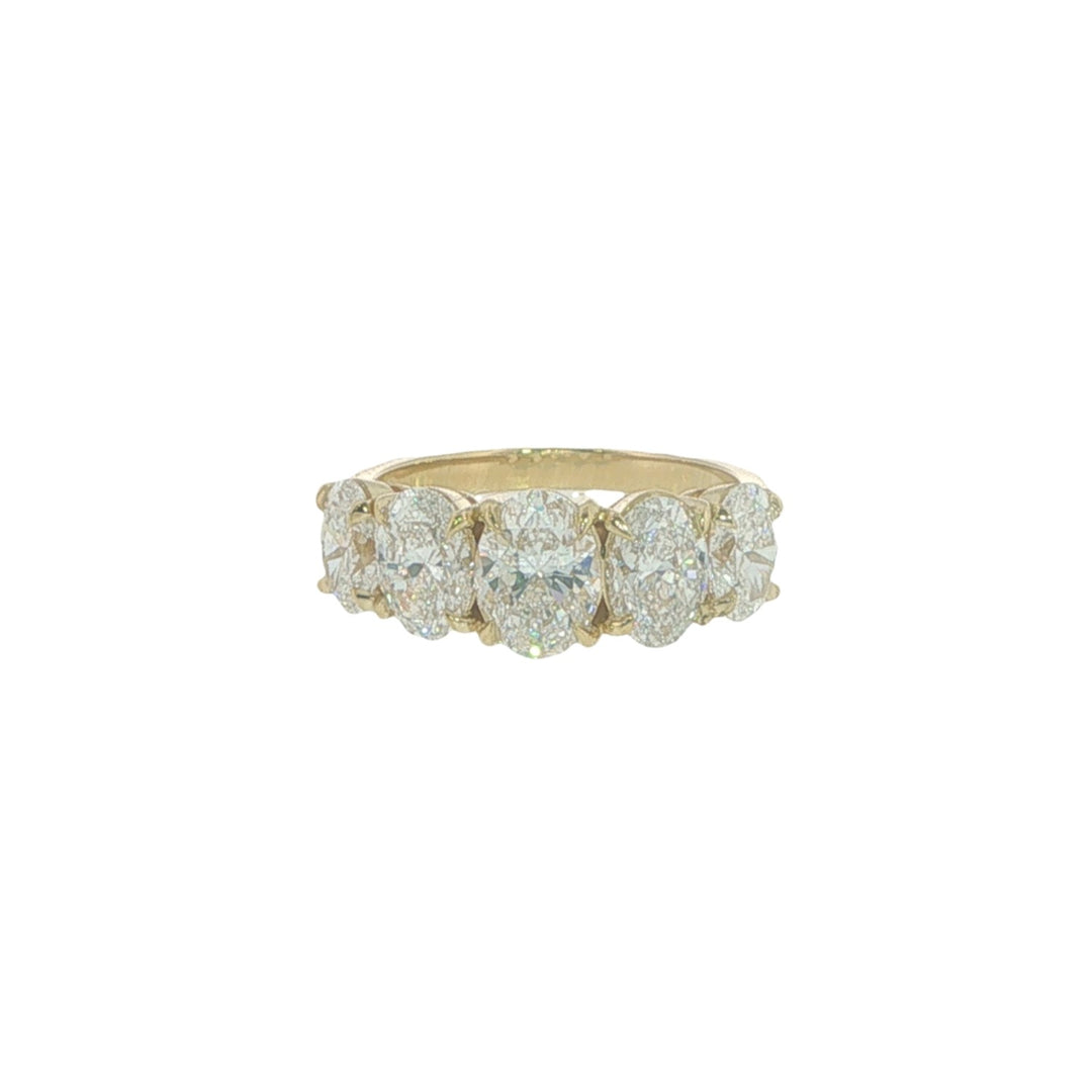 18K Yellow Gold Ring With 5 GIA Certified Oval Cut Diamonds Weighing 3.48cts - Size 6.5