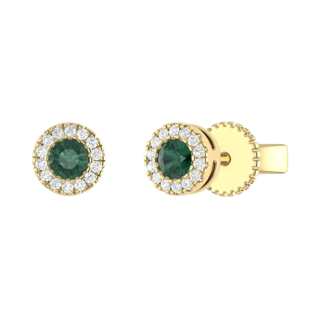 Emerald Circle Studs with Diamond Halo