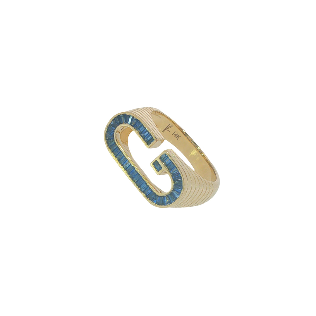 Grandsize Blue Sapphire Encrusted "G" Initial Ring - Size 8