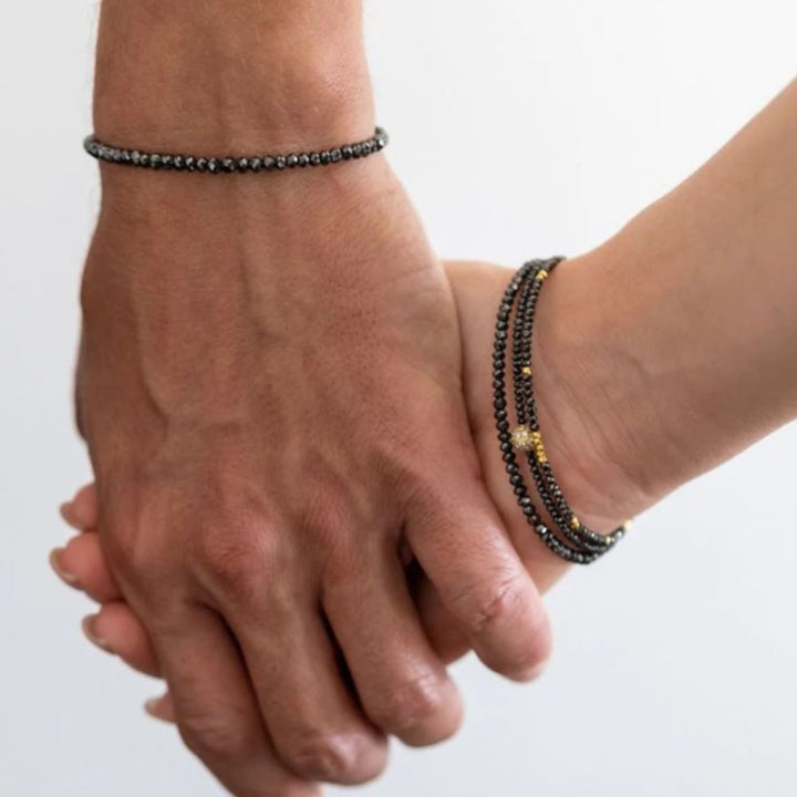Noir Black Diamond Bracelet With Scattered Gold Beads - 7"
