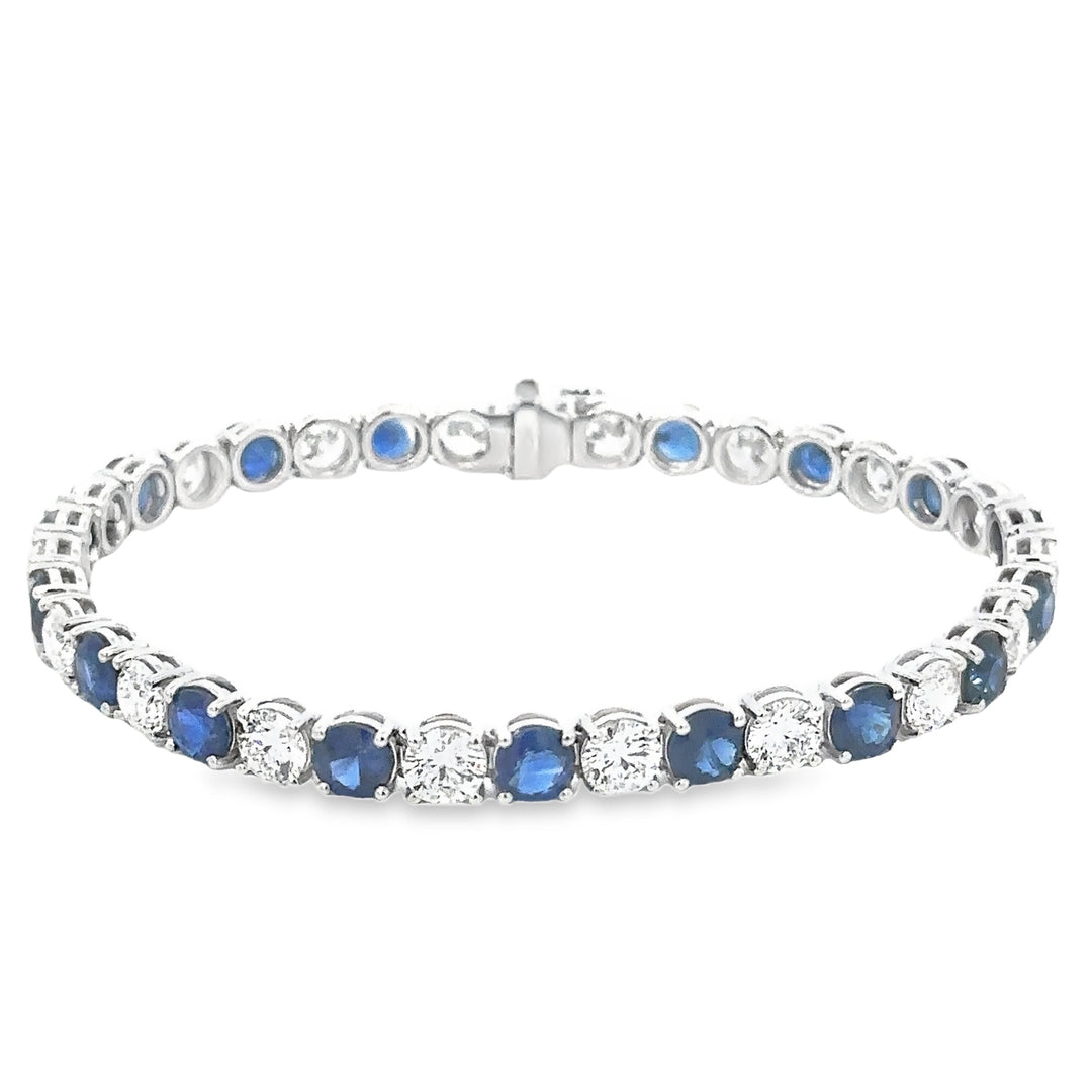 18K White Gold Diamond and Sapphire Tennis Bracelet