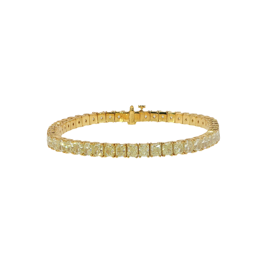 18K Yellow Gold Radiant Cut Yellow Diamond Tennis Bracelet - 7"