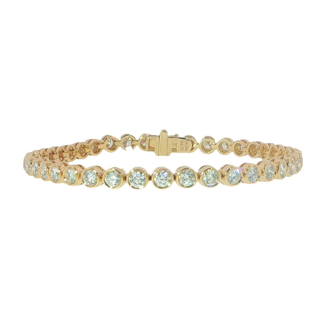 14K Yellow Gold Full Bezel Set Diamond Tennis Bracelet Weighing 4.75cts