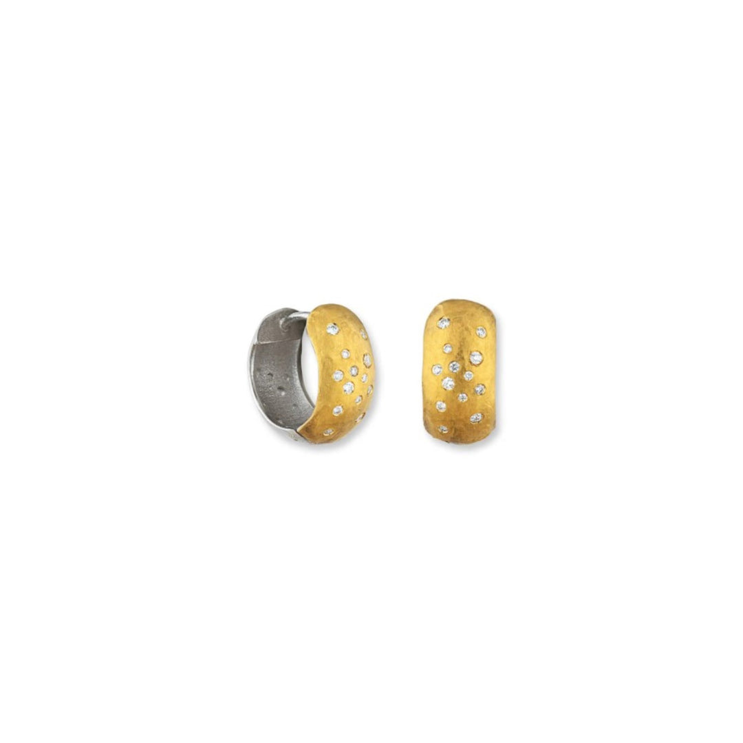 24K Fused Gold And Sterling Silver Reversible Chunky Huggie Earrings With Diamonds