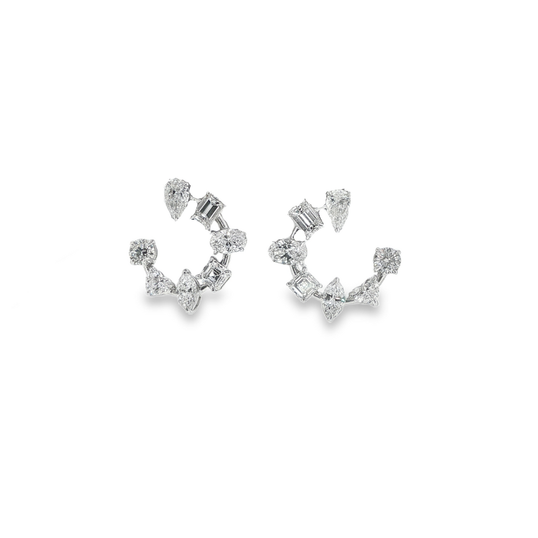 18K White Gold Fancy Shaped Diamond Swirl Earrings