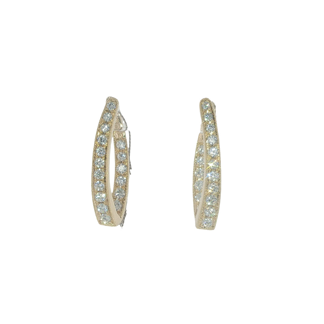 18K Yellow Gold Diamond Milgrain Inside Out Hoops Weighing 0.77cts