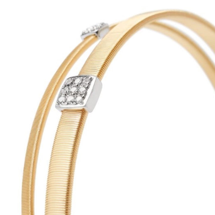 18K Yellow Gold 2-Strand Coil Bracelet With 2 Pave Diamond Stations