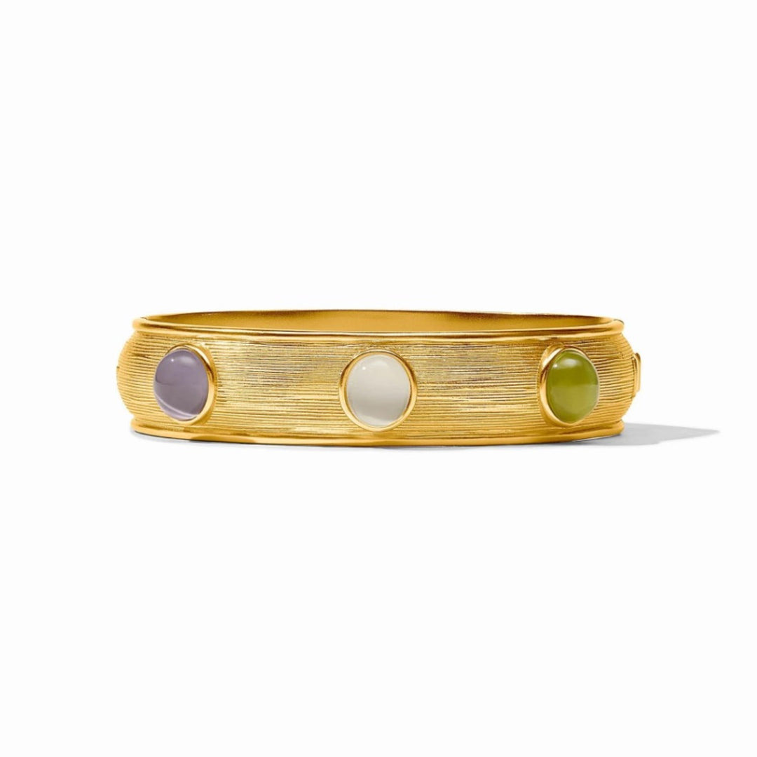 Cobblestone Hinge Bangle With Multi Stone Cat's Eye - 6.5"