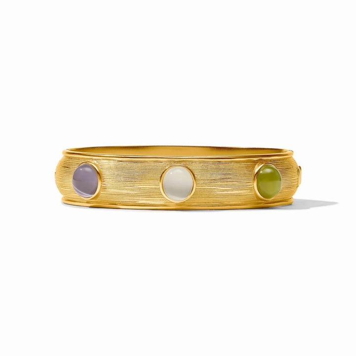 Cobblestone Hinge Bangle With Multi Stone Cat's Eye - 6.5"