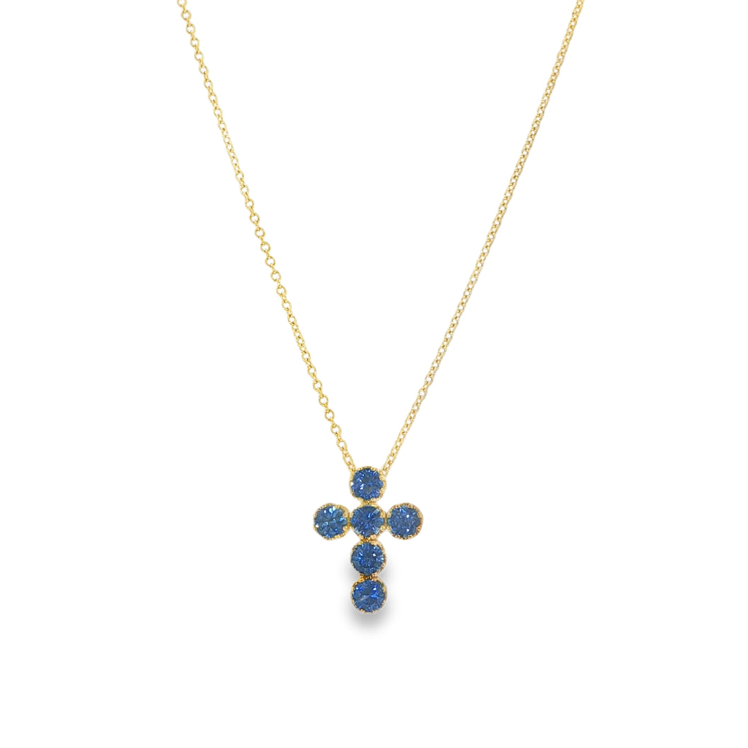 Blue Sapphire Cross Pendant Necklace - 17"