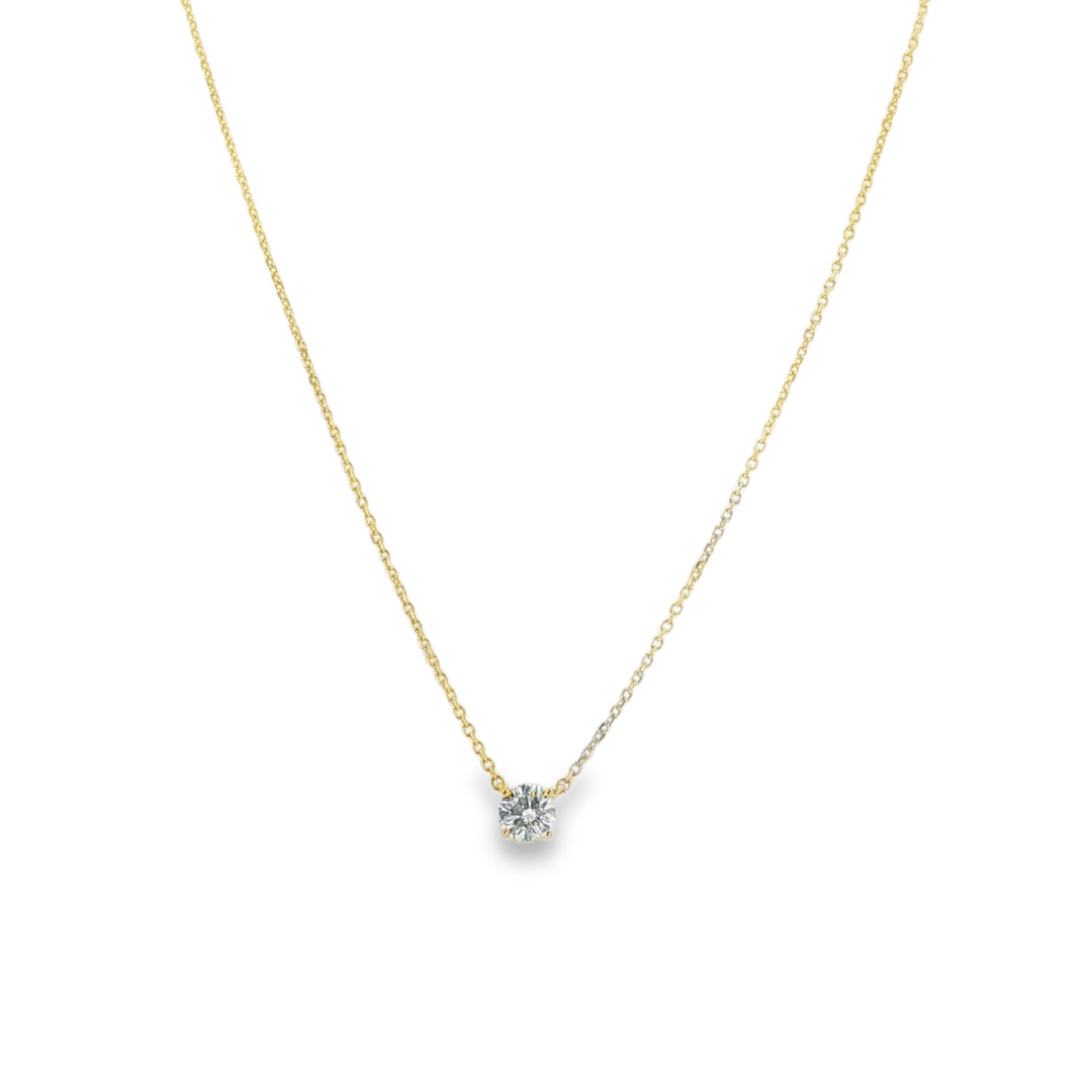14K Yellow Gold Diamond Solitaire Pendant Necklace Weighing 0.75cts - 18"