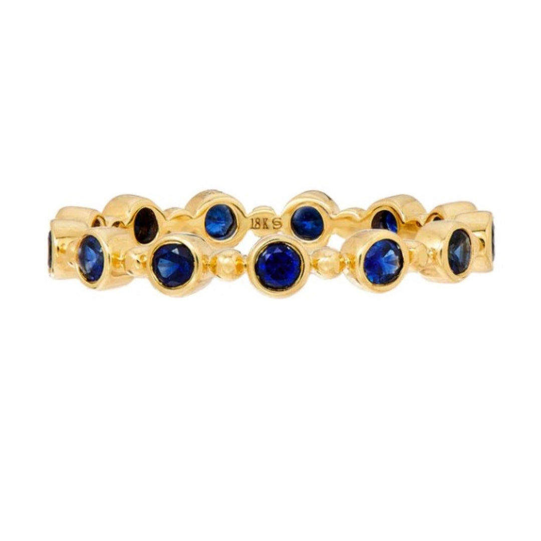 18K Yellow Gold Petite Bubble Blue Sapphire Band - Size 7