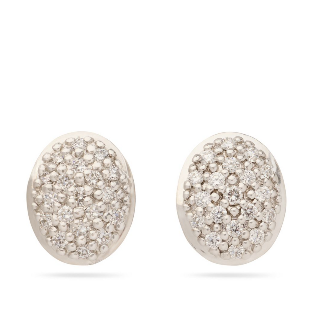 18K Yellow Gold Oval Diamond Pavé Stud Earrings