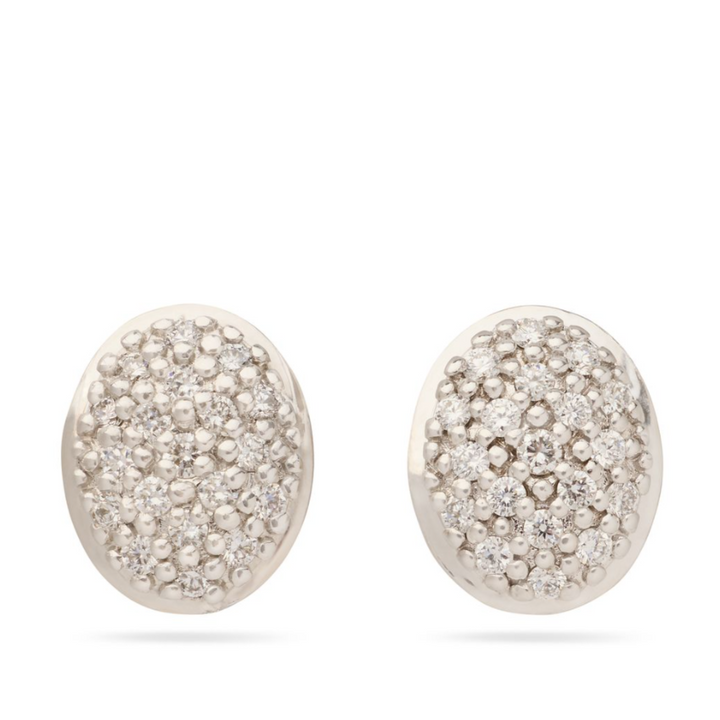 18K Yellow Gold Oval Diamond Pavé Stud Earrings