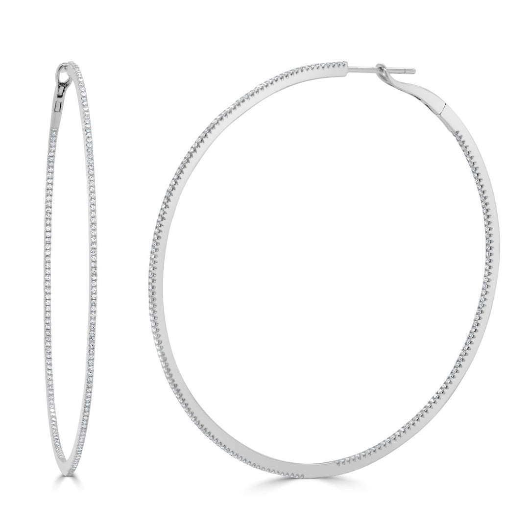 White Gold 2.5" Skinny Diamond Hoops