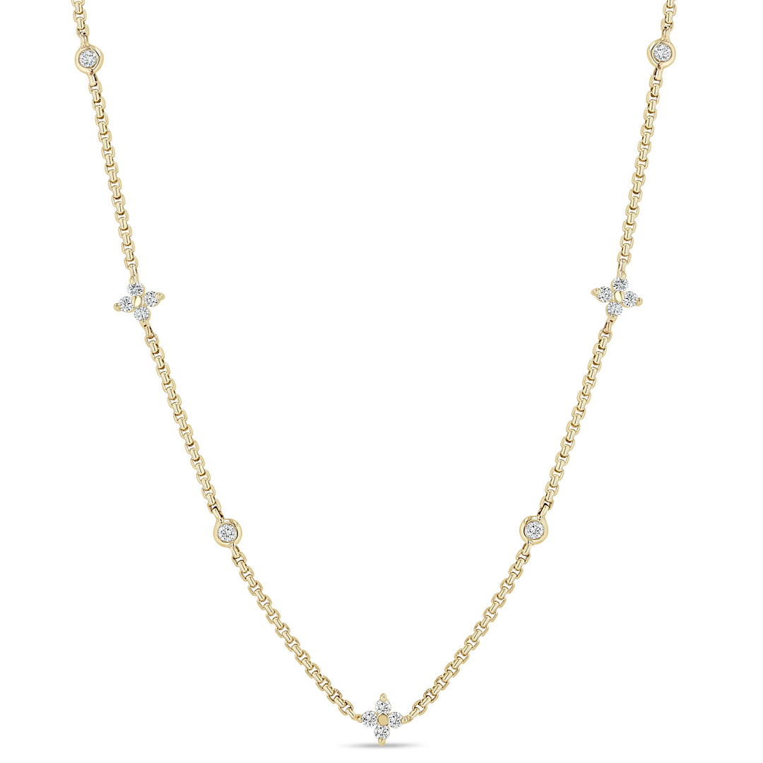 14K Quad Diamond and Floating Diamond Station Necklace
