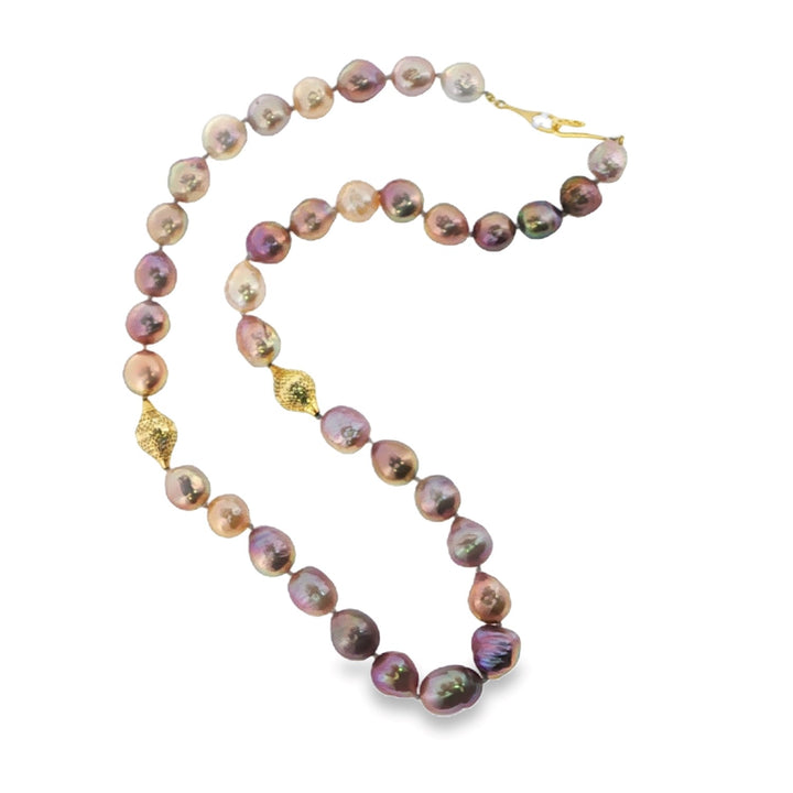 Metalic Pink Pistachio Baroque Pearl Necklace - 20"