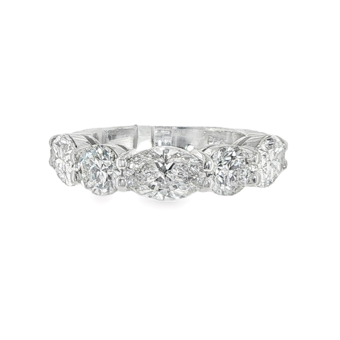 Platinum Oval And Radiant Diamond Wedding Band - Size 6.75