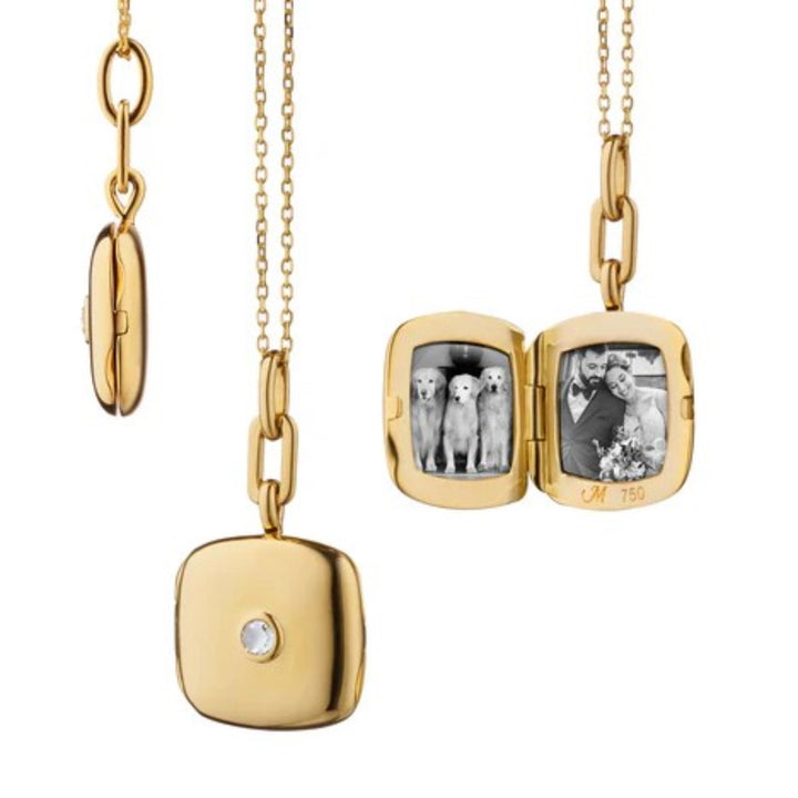 Slim "Viv" Gold Locket Necklace With Diamond
