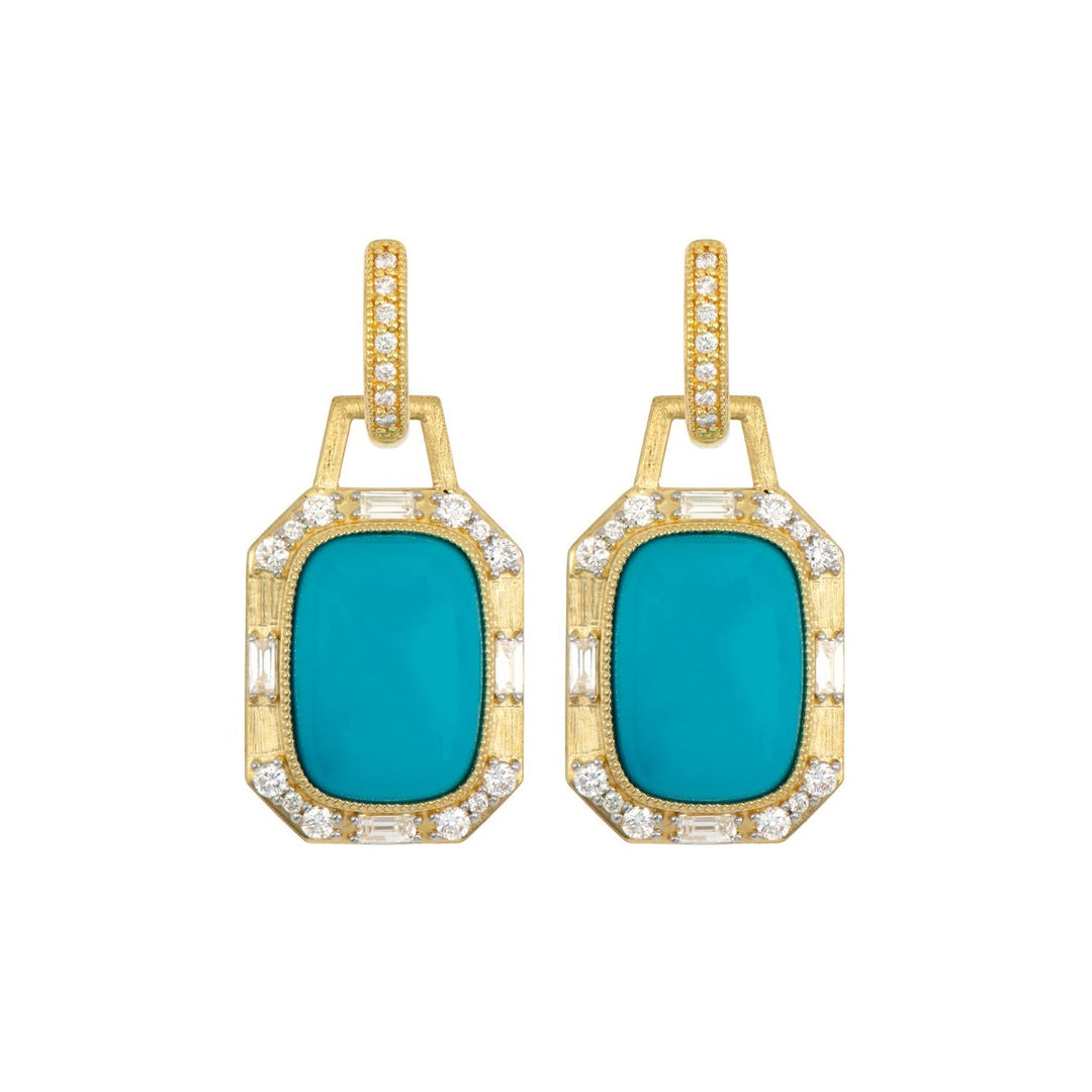 18K Gold Lisse Cabochon Turquoise & Diamond Charms