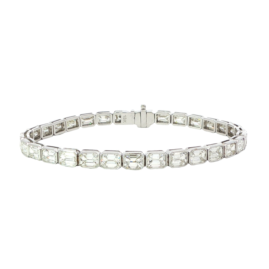 18K White Gold Bezel Set Emerald Cut Diamond Tennis Bracelet Weighing 13.11cts