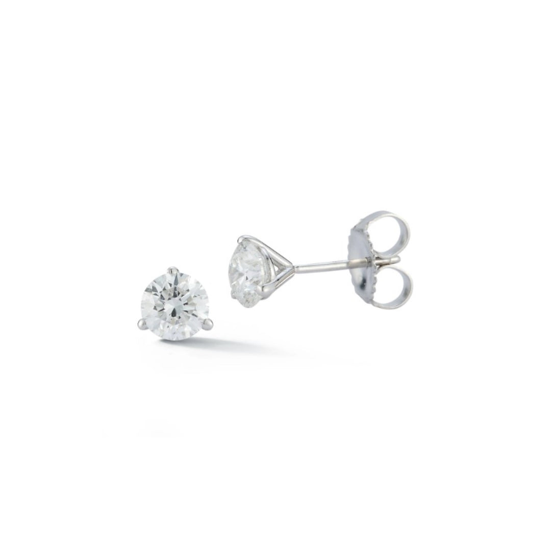 18K White Gold 3 Prong Martini Set Diamond Studs Weighing 1.50cts